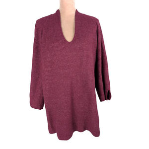Pure Jill Ribbed V-Neck Tunic Sweater XL Purple Fuchsia Heathered Classic Preppy